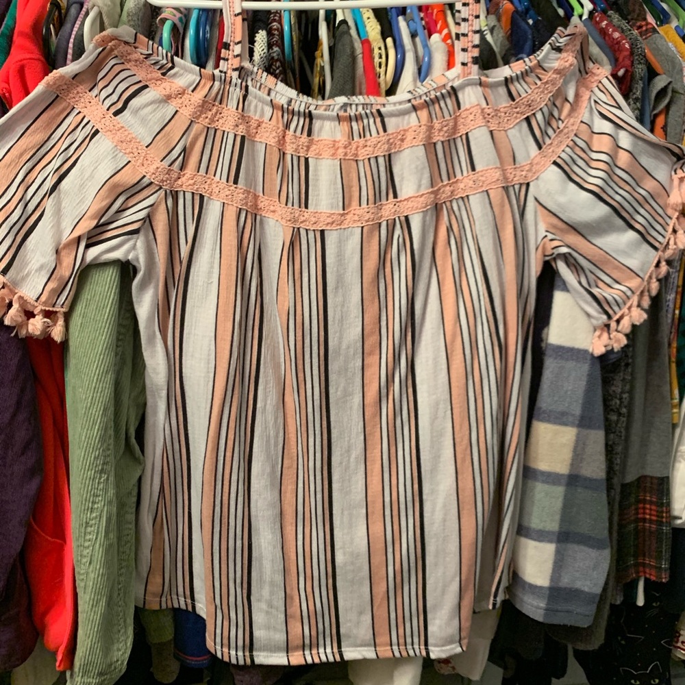French Laundry Off the Shoulder Top, 2X, Stripes